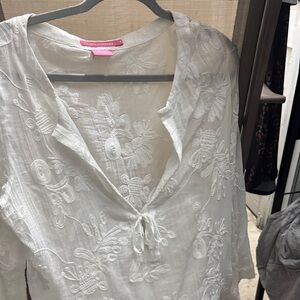 Island Company White Embroidered Long Sleeve Peasant Top
